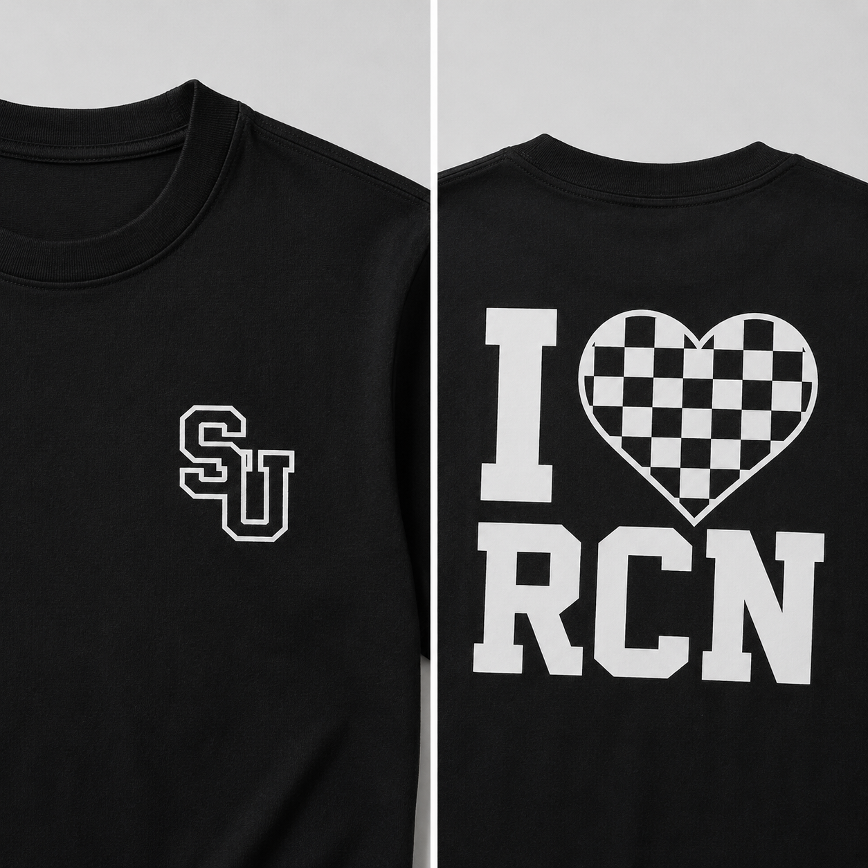 Speed University black T-shirt SU chest logo and I Love Racing back detail