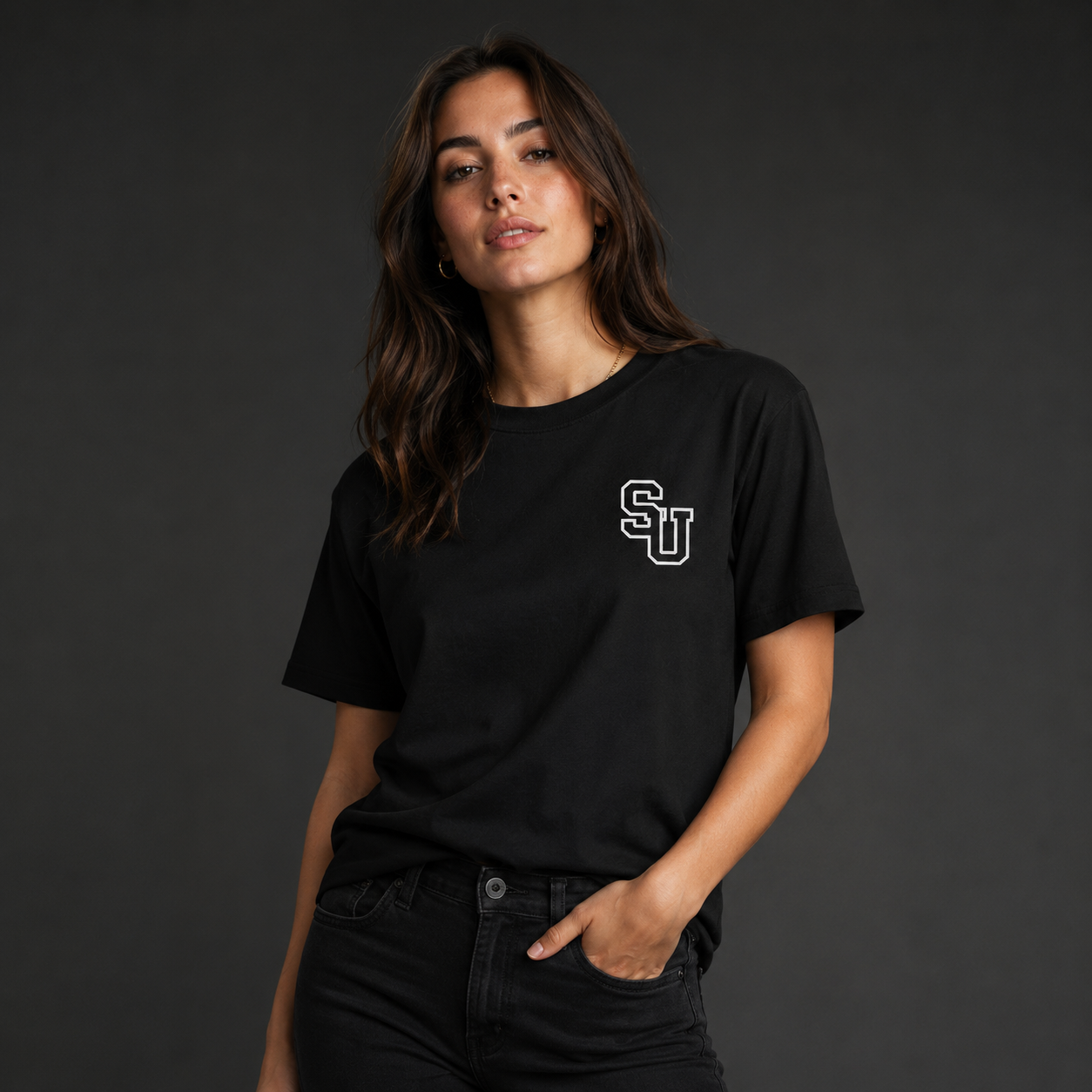 Model wearing Speed University I Love Racing black T-shirt