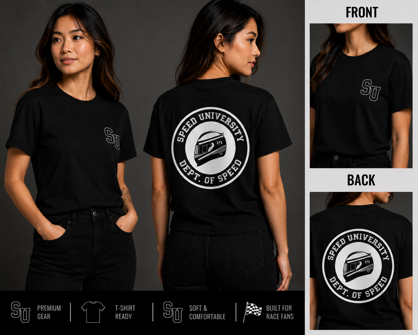 Speed University Women’s Helmet Black T-Shirt - Image 2