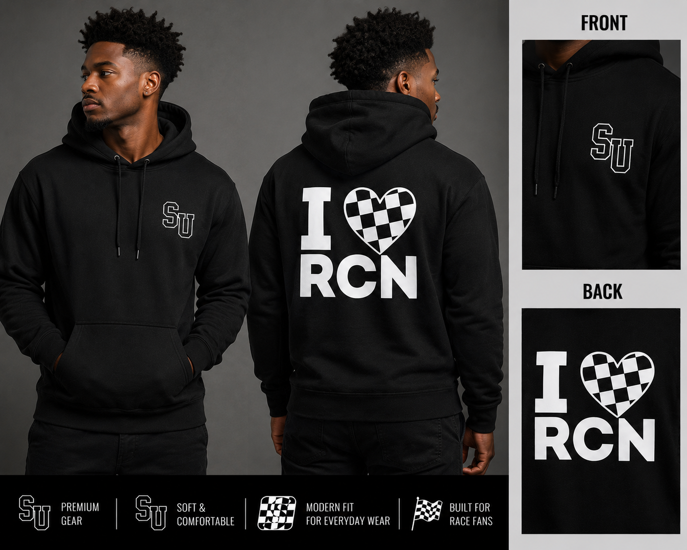 Speed University Mens I Love Racing Black Hoodie - Image 2
