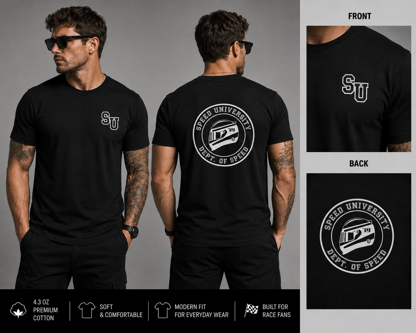 Speed University Mens Helmet Black T-Shirt - Image 2