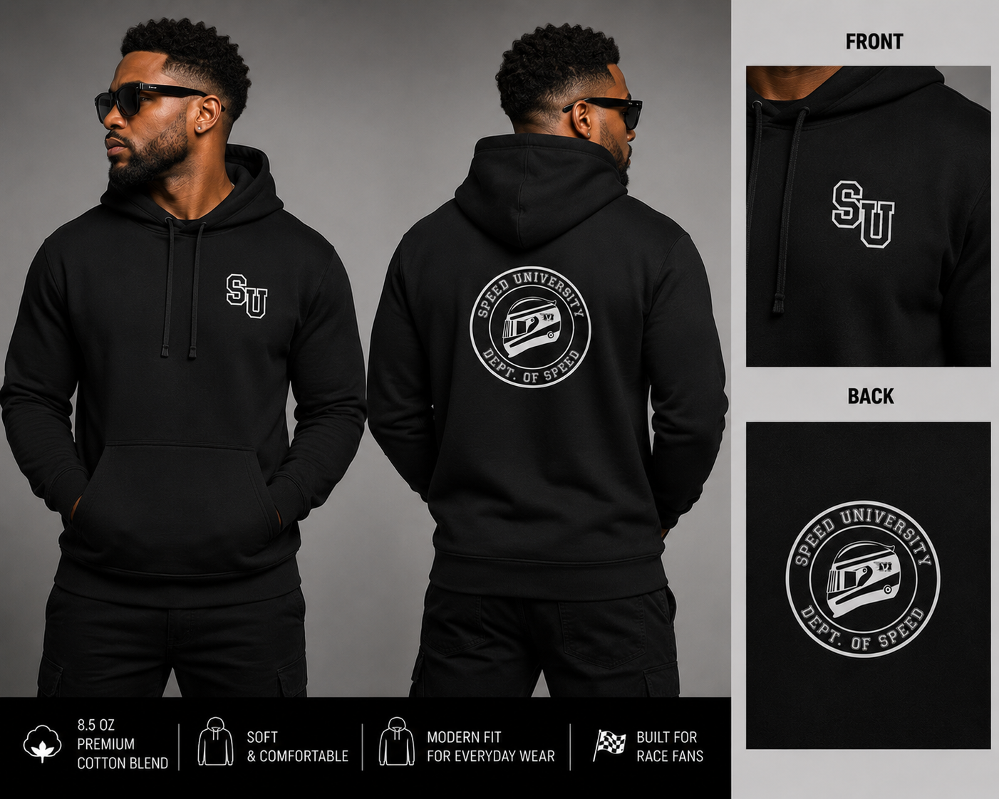 Speed University Mens Helmet Black Hoodie - Image 3