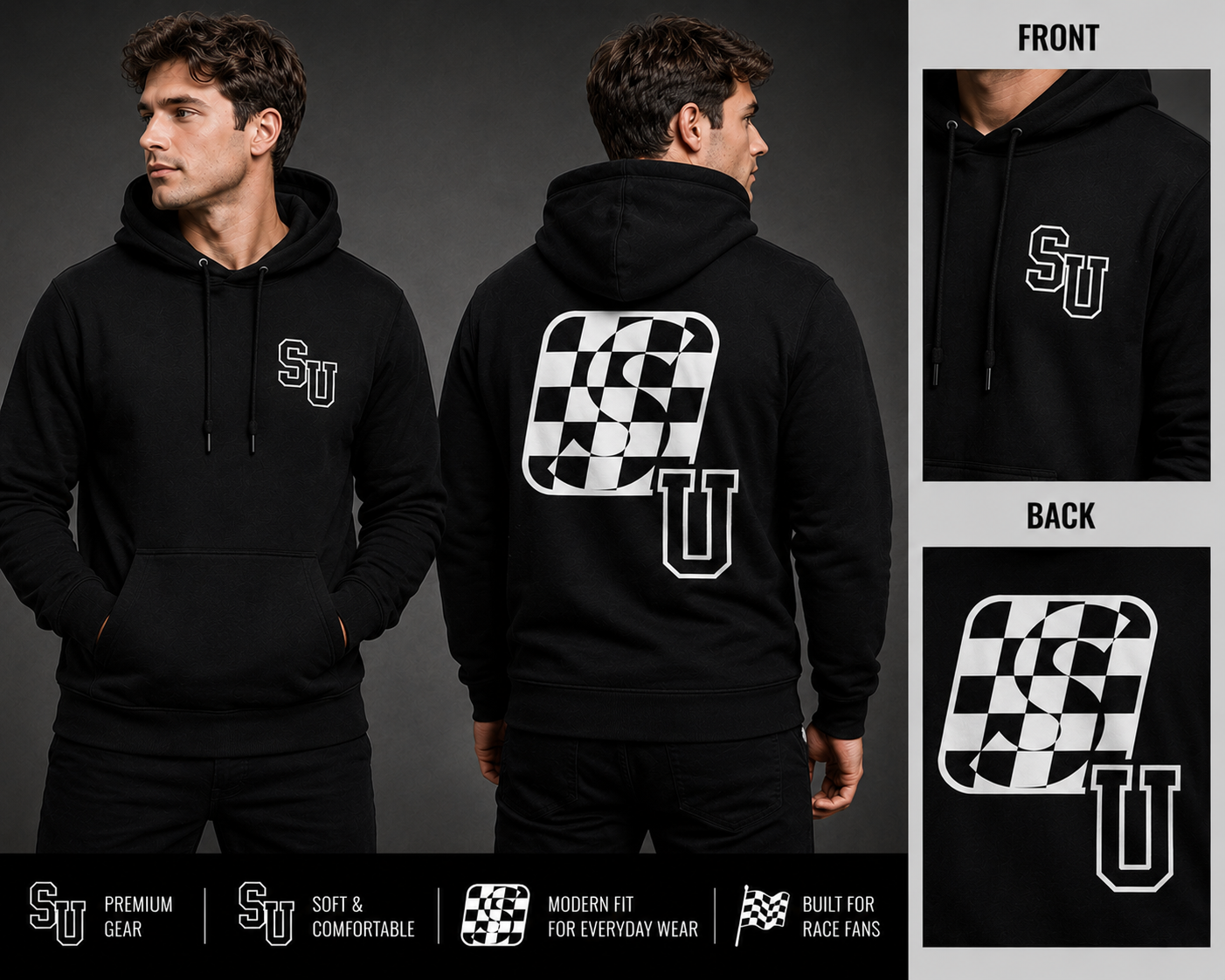 Speed University Mens Speed U Graphic Black Hoodie - Image 2