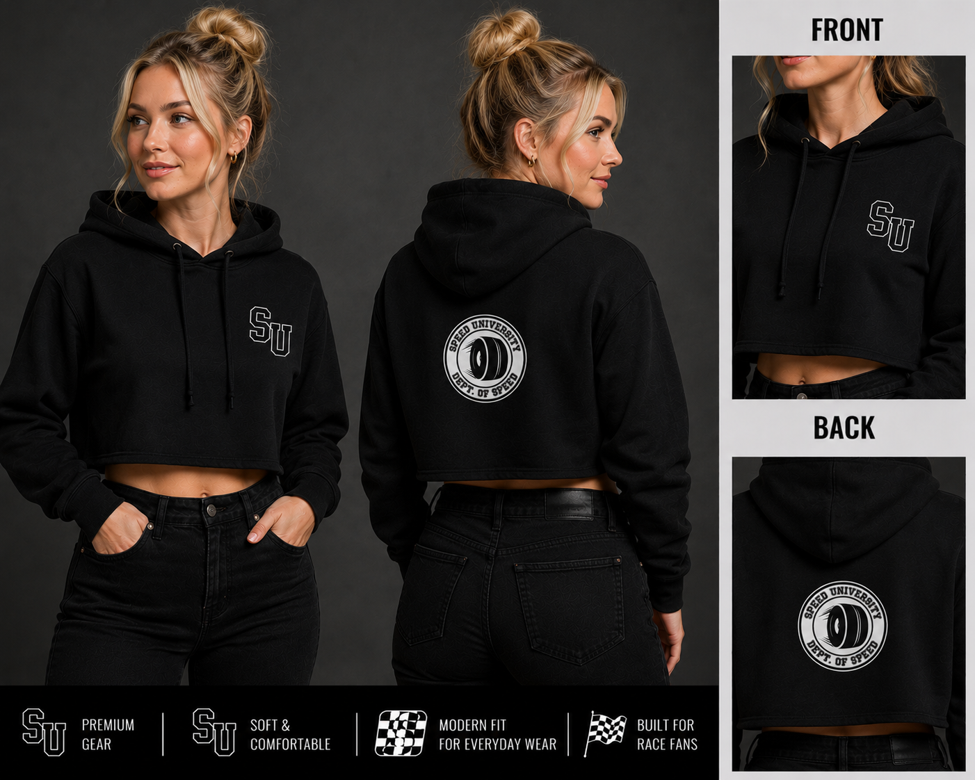 Speed University Women’s Dept. of Speed Wheel Cropped Hoodie - Image 2
