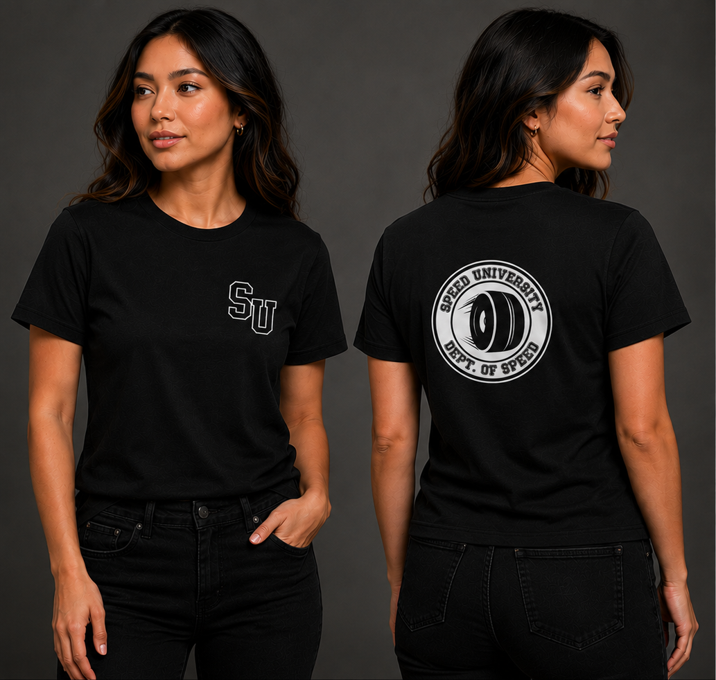 Speed University Women’s Dept. of Speed Wheel Black T-Shirt