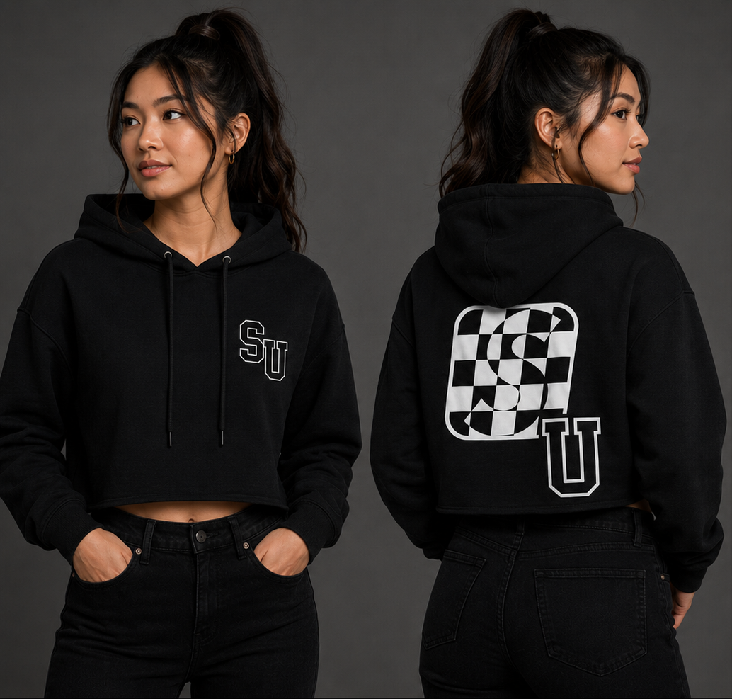 Speed University Women’s SU Graphics Cropped Hoodie lifestyle mockup