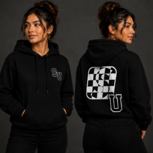Speed University Women’s SU Graphics Black Hoodie lifestyle mockup
