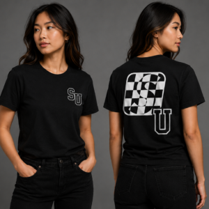 Speed University Women’s SU Graphics Black T-Shirt lifestyle mockup